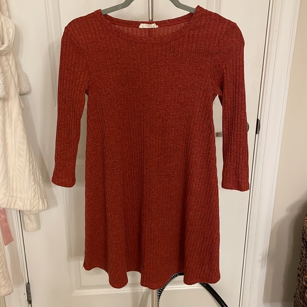 Orange Ribbed Knit Tunic